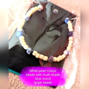 Earth Envy blue & white, handmade elastic band style bracelet, brand new in bag